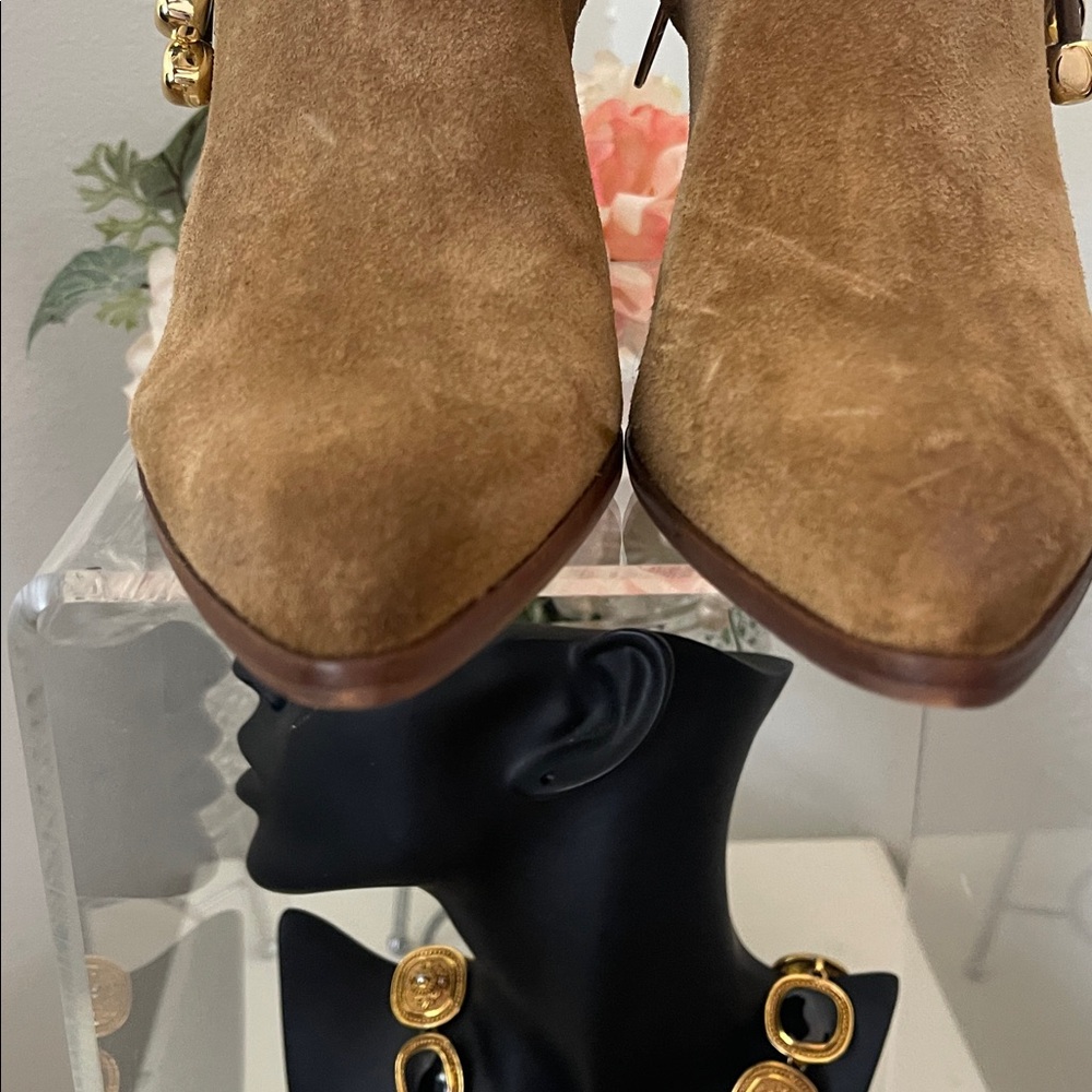 Dolce Vita Cognac Suede Knee-High Heeled Boots - Picture 9 of 12